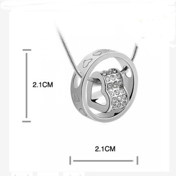 SWAROVSKI Crystal Heart in Circle Silver Sculptural Necklace 15.75” Chain - Picture 7 of 7